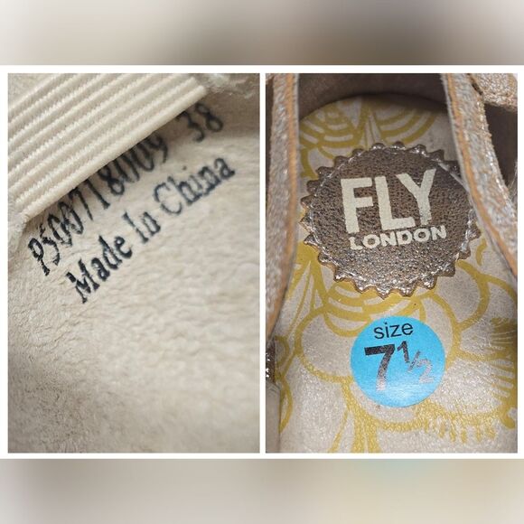 Fly London Yadi Wedge Sandals Metallic Leather Women's 7.5 - Picture 6 of 8